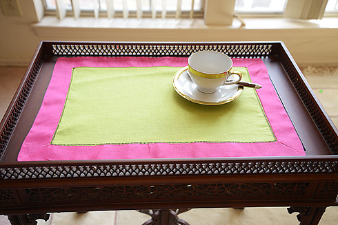 Multicolor Hemstitch Placemats 14"x20". Macaw Green & Fuchsia